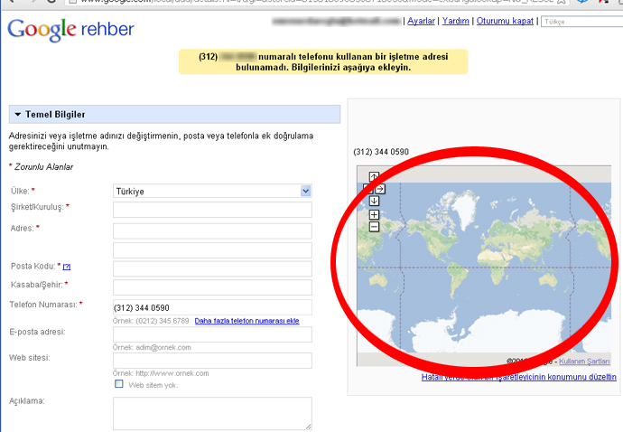 Google Rehbere Firma Bilgilerini Gir